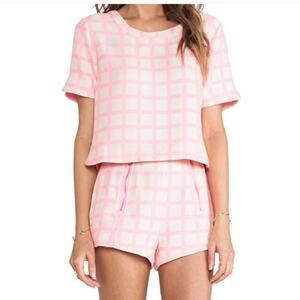 JOA Revolve pink cream windowpane plaid open back crop top size Extra Small XS